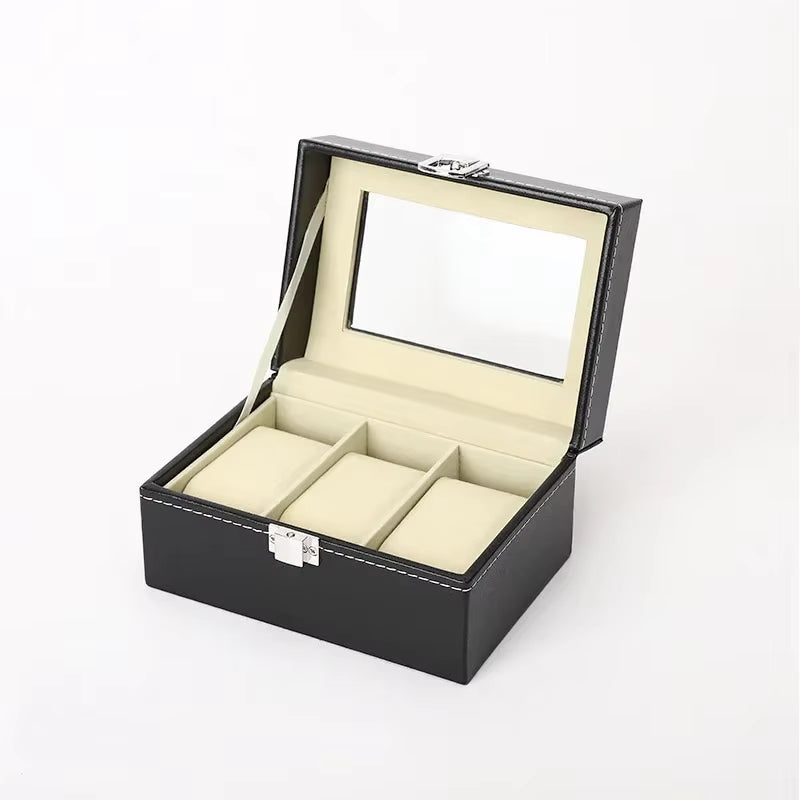 Hot Sale PU Leather Display Storage Collection Organizer Watch Box Case with Glass Top Slot Men Watch Bracket Display Box Gifts